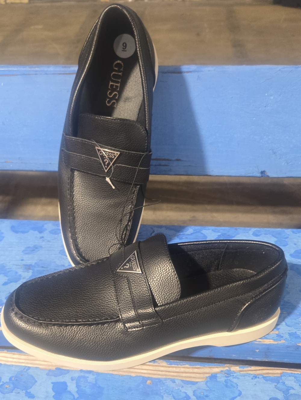 GUESS Black Slip-On Loafers with White Sole Men Sz 9 New